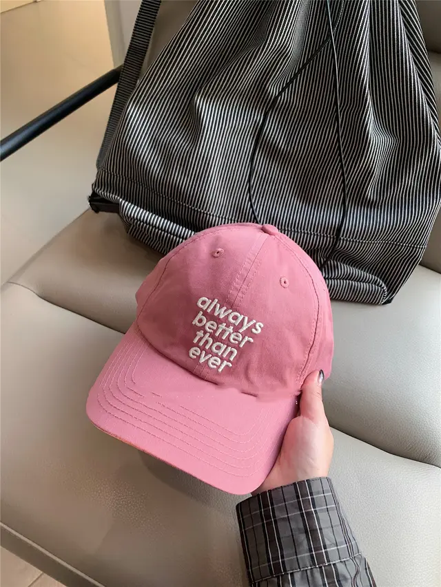 Lu Xi Korean Style Embroidered White Wide Brim Baseball Cap For Women Raspberry Powder - Shop at LoveMi