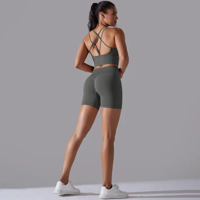 Seamless Knitted Solid Color Beauty Back High Elastic Sports Skinny Yoga Clothes Suit Dark Gray - Shop at LoveMi