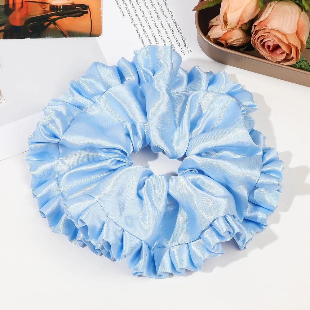 Oversized Satin Lace Large Intestine Hair Ring Simple - Blue