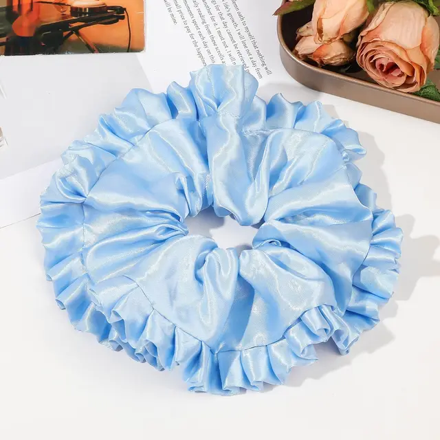 Oversized Satin Lace Large Intestine Hair Ring Simple Blue - Shop at LoveMi