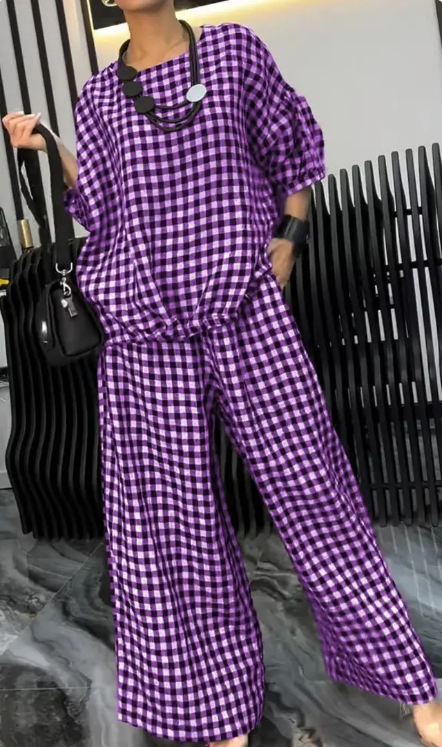Women's Elastic Drawstring Wide leg Pants Suit Purple - Shop at LoveMi
