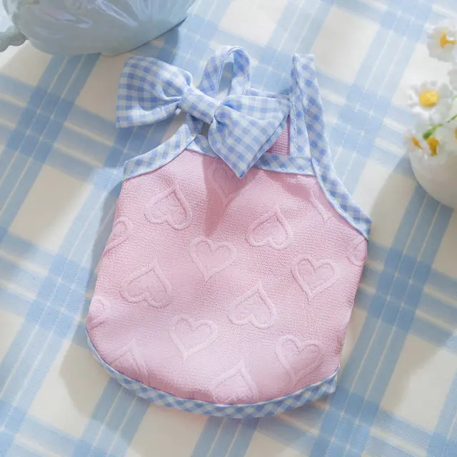 Heart Relief Texture Bow Suspenders Vest Small Dog Pink - Shop at LoveMi
