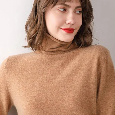 Turtleneck Western Style Inner Wear Thin Knitted Cashmere Sweater Golden Camel - Shop at LoveMi
