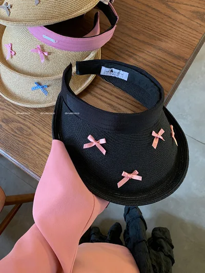 Original Design Color Bow Sun Hat Black Pink Bow - Shop at LoveMi