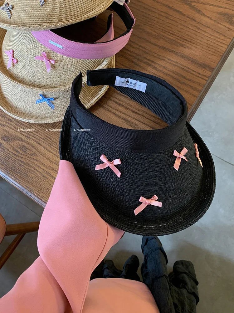 Original Design Color Bow Sun Hat - Black Pink Bow