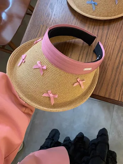 Original Design Color Bow Sun Hat Khaki Pink Bow - Shop at LoveMi