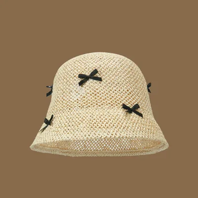 Seaside Vacation Straw Hat Women's Summer Bow Straw Beige - Shop at LoveMi