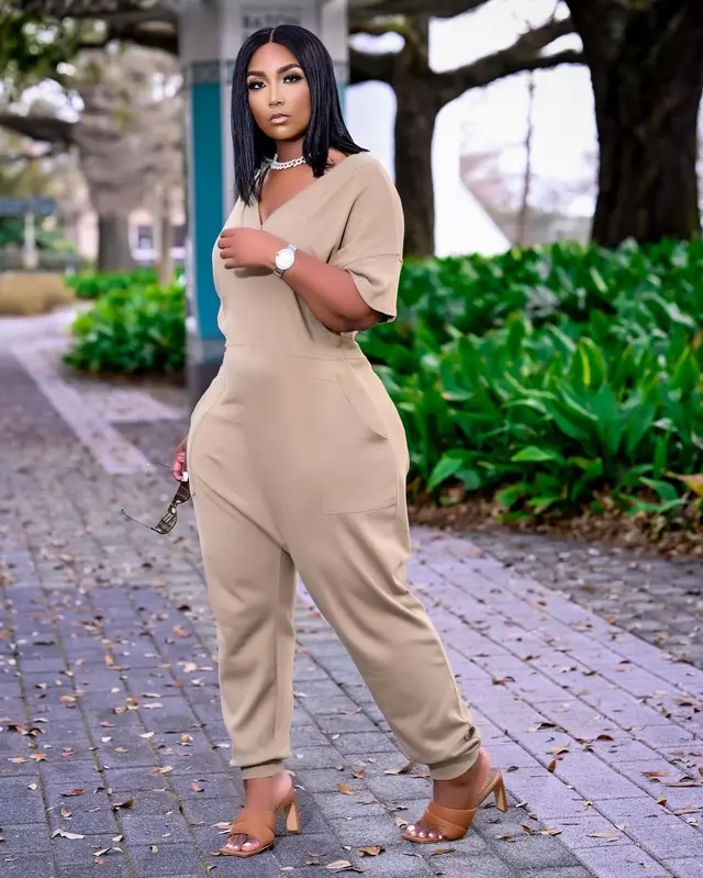 European And American Women's Clothing Solid Color Fashion Casual Street Wear Jumpsuit Apricot - Shop at LoveMi