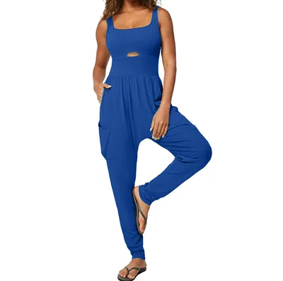 Fashion Sports Outdoor Yoga Vest Hollow Comfort Fitness One piece Jumpsuit Sapphire Blue - Shop at LoveMi