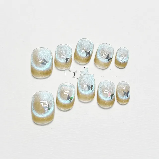 Nail Tip Short Fluorescent Cat Eye Butterfly Blue Light Butterfly - Shop at LoveMi