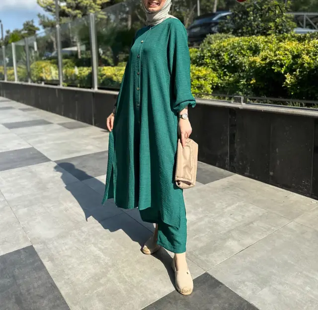 Muslim Plus Size Season Loose Temperament Commute Long Twinset Dark Green - Shop at LoveMi