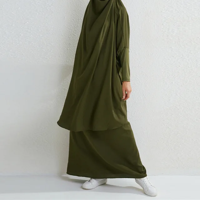 Muslim Fashion Plus Size Two piece Suit Arabic Djellaba Solid Color Dark Green - Shop at LoveMi