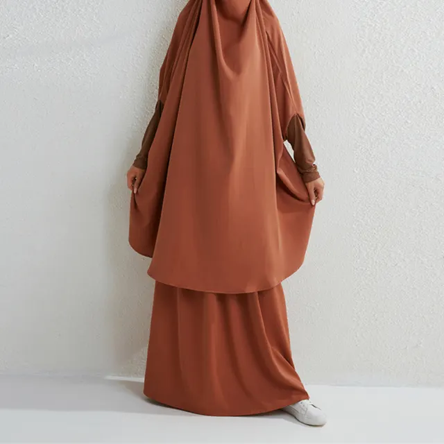 Muslim Fashion Plus Size Two piece Suit Arabic Djellaba Solid Color Khaki - Shop at LoveMi