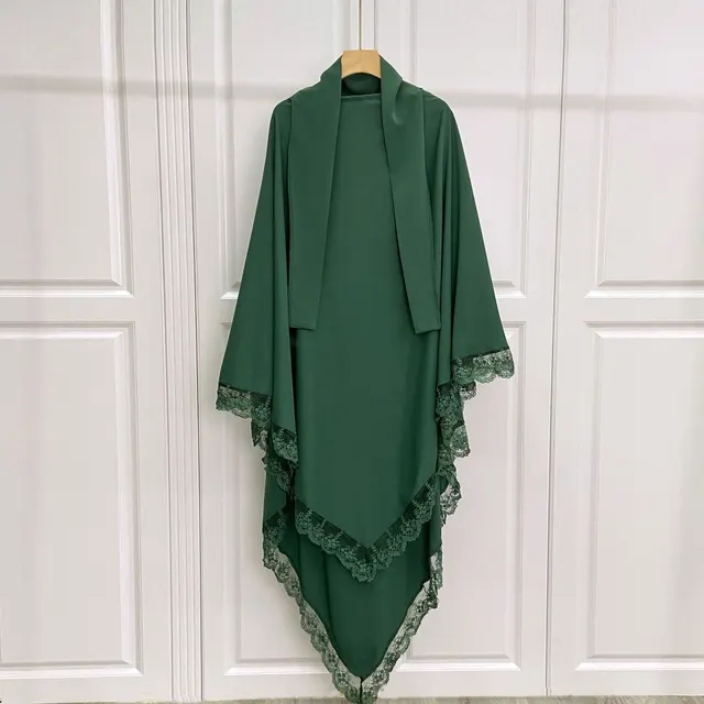 Arabic Baotou Cover Fashion Solid Color Gown Lace Headscarf Army Green - Shop at LoveMi