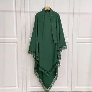Arabic Baotou Cover Fashion Solid Color Gown Lace Headscarf - Army Green