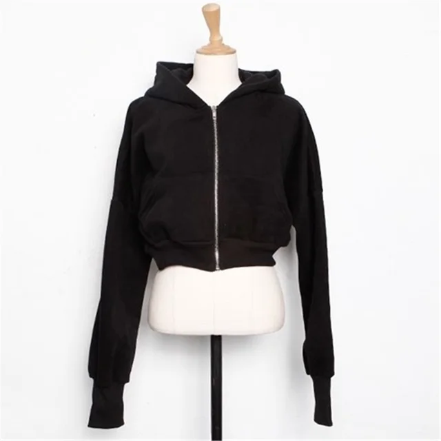 Autumn And Winter New Fashion Zipper Coat Pure Cotton High grade Hooded American Short Sports Sweater Black Plus Velvet - Shop at LoveMi