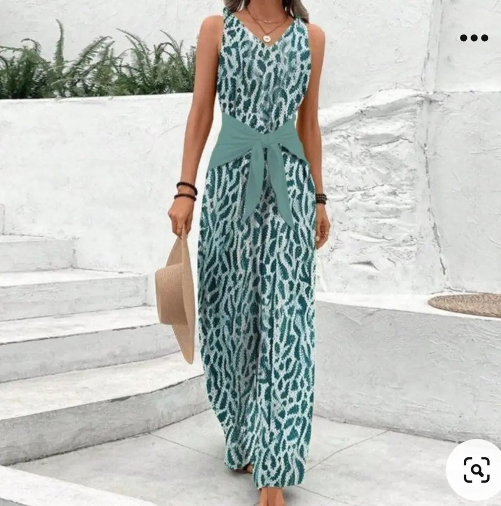 Waist-tight Adjustable Lace Printing Jumpsuit - Green