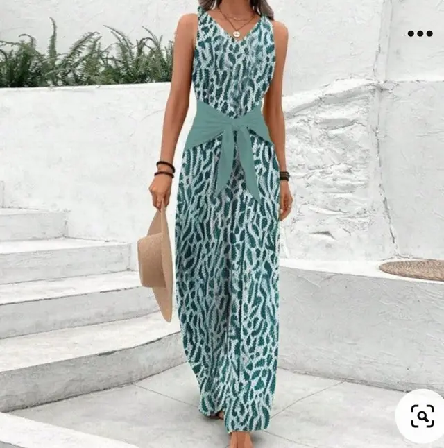 Waist tight Adjustable Lace Printing Jumpsuit Green - Shop at LoveMi