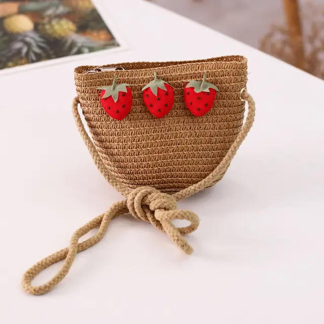 Three Strawberry Suit Children's Summer New Straw Hat Coffee Bag - Shop at LoveMi