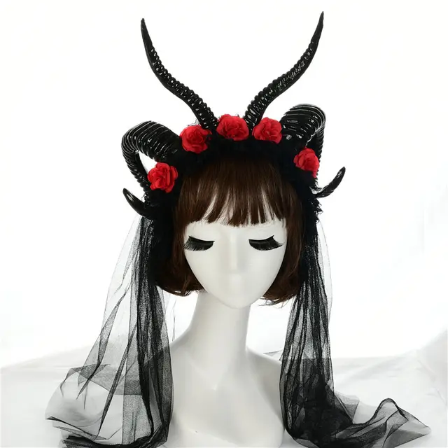 Simulation Horn Lace Dark Witch Horn Witch Cos Horn Headband Red 100Cm Mesh - Shop at LoveMi