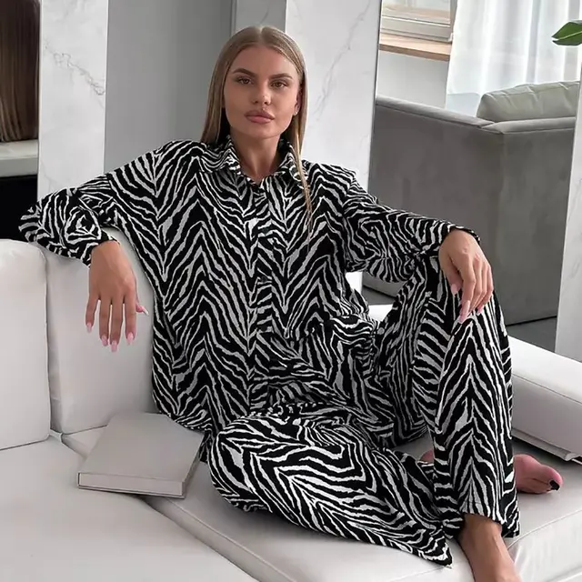 Women's Fashion Loose Striped Printed Homewear Printing - Shop at LoveMi