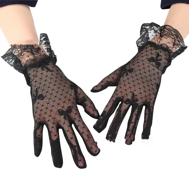 Wedding Dress Short Sunscreen Lace Lace Bow Gloves Black - Shop at LoveMi