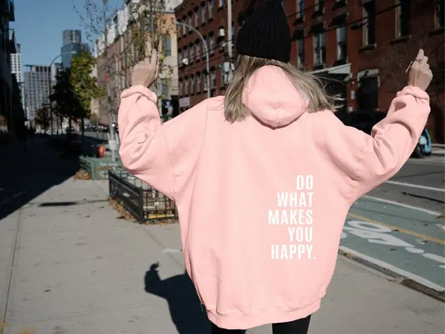 Do What Makes You Happy Sweatshirt Large Sweater Pink And White Pattern - Shop at LoveMi