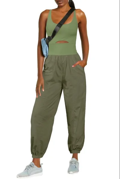 Fashion Sports Women's Outdoor Clothing Yoga Hollow Cross Comfortable Fitness Vest Jumpsuit Army Green - Shop at LoveMi