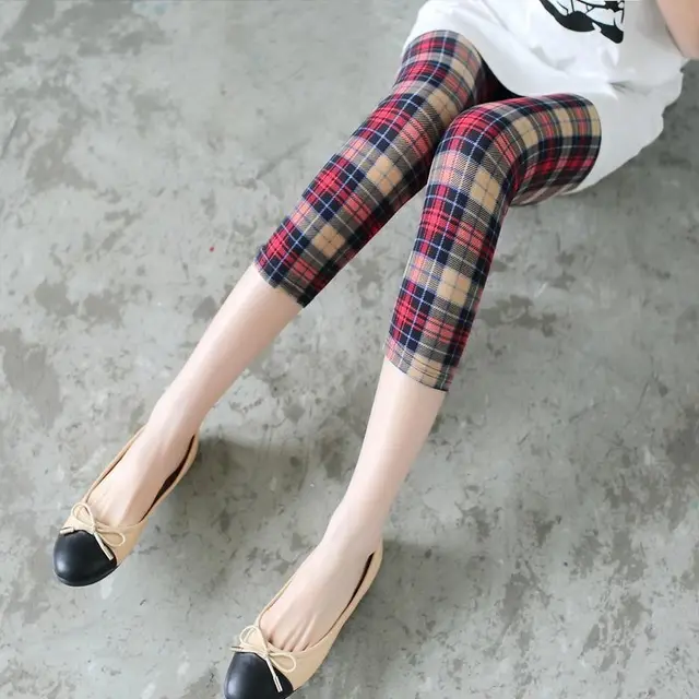 Summer Elastic Thin Slimming Cropped Pants Khaki Plaid - Shop at LoveMi