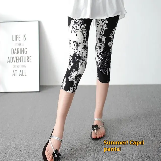 Summer Elastic Thin Slimming Cropped Pants Small Flower - Shop at LoveMi