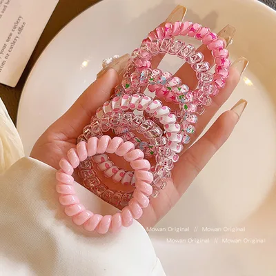 Colorful Phone Line Hair Ring Women's Summer Balls Hair Tie High Elastic Durable Hair Rope Pink 6 Pack - Shop at LoveMi