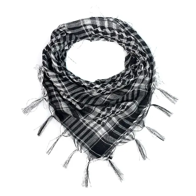 Network Silk Houndstooth Square Keffiyeh Military Fans Tactical Tassel Desert Scarf Black And White - Shop at LoveMi