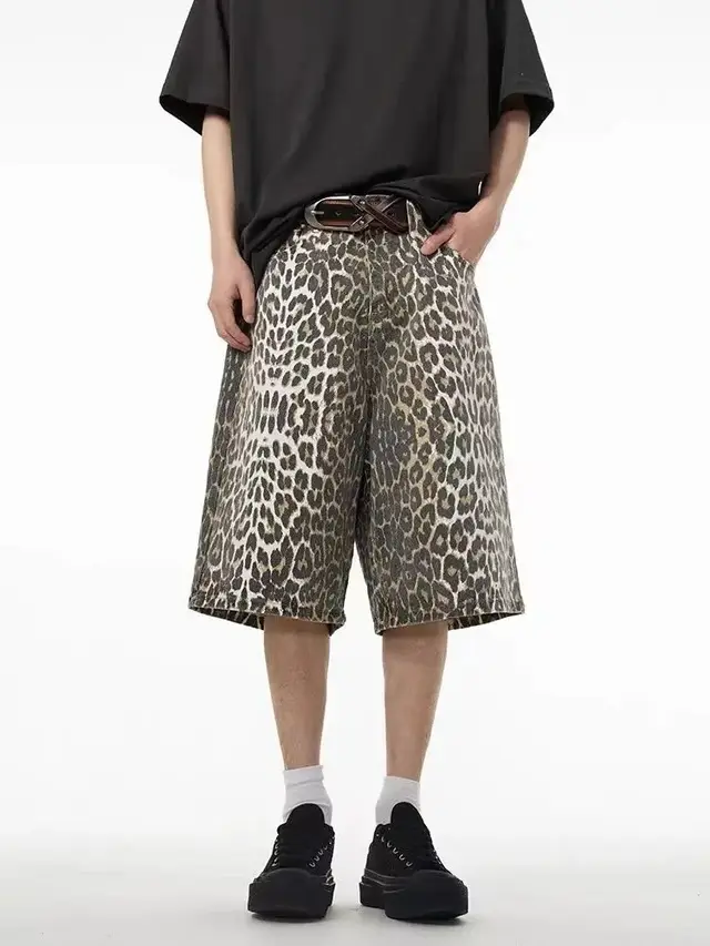 Retro High Street Leopard Print Denim Shorts Leopard Print Shorts - Shop at LoveMi