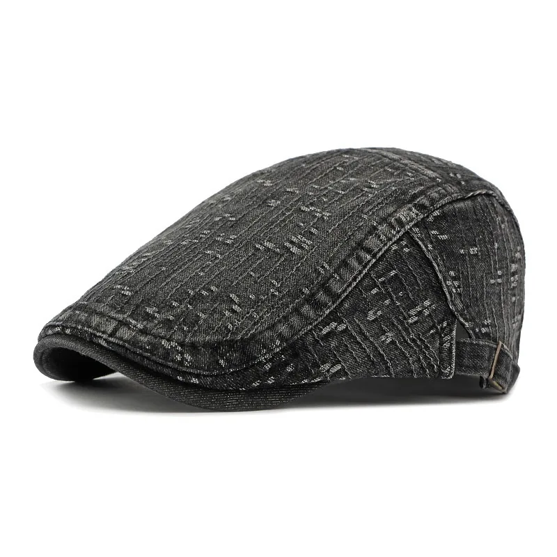 Korean Style Fashion Wash Denim Hat Lady Literature Retro Beret Cotton Black - Shop at LoveMi