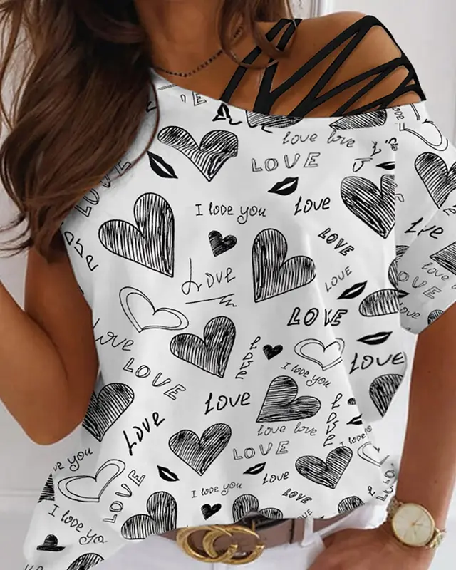 Off the shoulder Printed T shirt Love - Shop at LoveMi