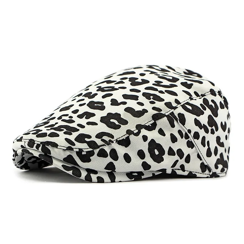 Personalised Ethnic Style Floral Beret Women's British Retro Corduroy - White Leopard Print