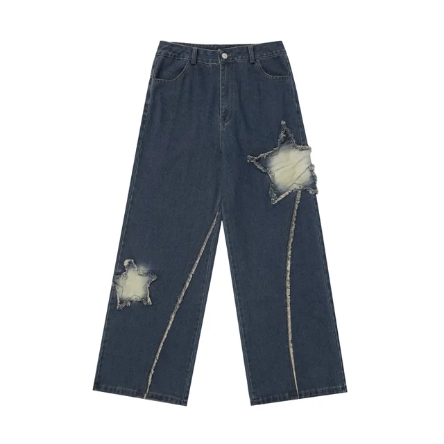 XINGX Raw Hem Wide Legs Jeans Blue - Shop at LoveMi