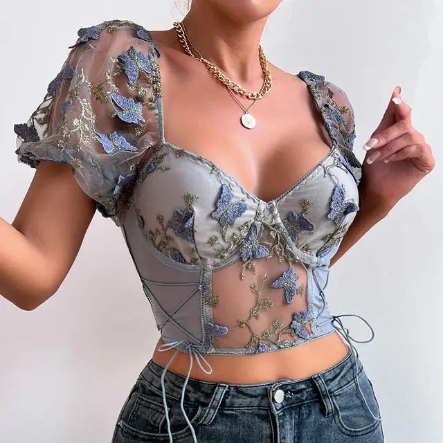 Summer New Backless See through Sling Stitching Mesh European And American Vest Gray - Shop at LoveMi