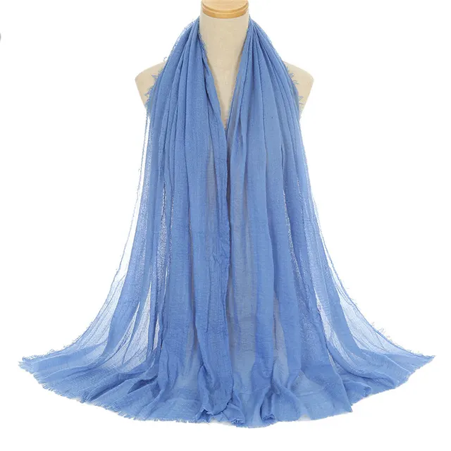 Pleated Viscose Yarn Monochrome Scarf Natural Wrinkled Cotton And Linen Burrs 57 Light Denim Blue - Shop at LoveMi