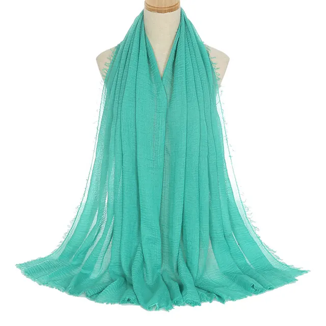 Pleated Viscose Yarn Monochrome Scarf Natural Wrinkled Cotton And Linen Burrs 83 Color - Shop at LoveMi