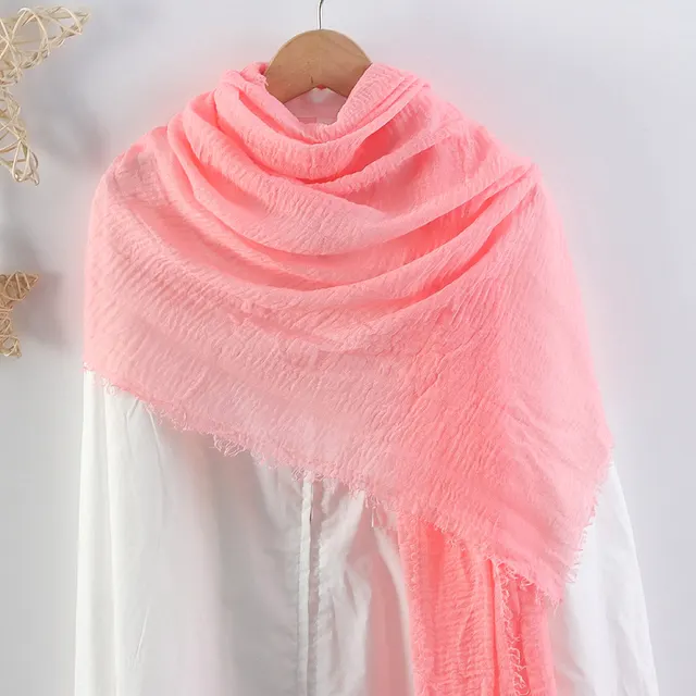 Solid Color Pleated Cotton And Linen Scarf Monochrome Women's Hair Towel Crumpled Burrs 2 Color - Shop at LoveMi