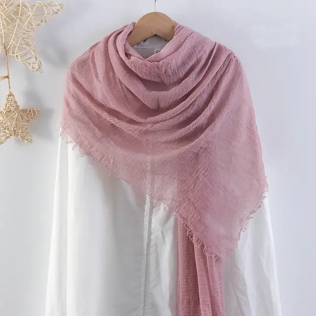 Solid Color Pleated Cotton And Linen Scarf Monochrome Women's Hair Towel Crumpled Burrs 50 Color - Shop at LoveMi