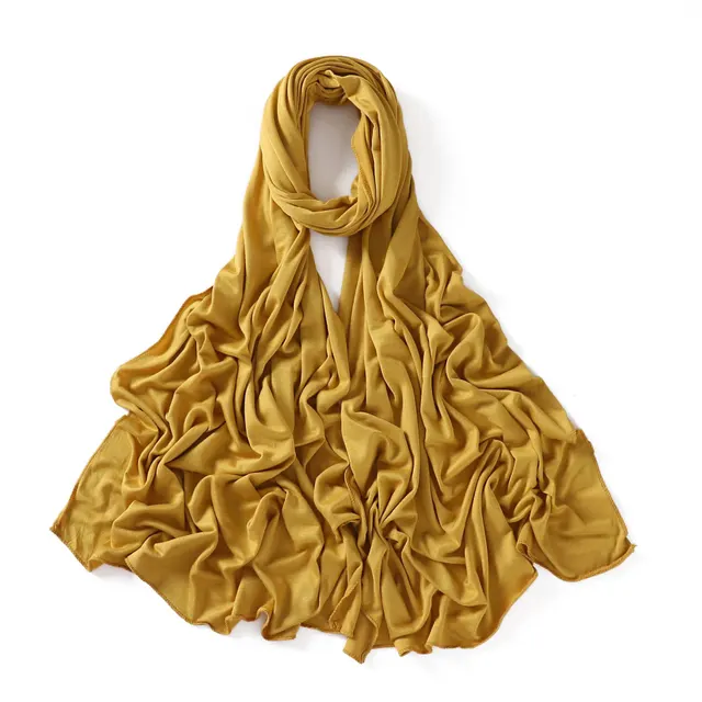 56 Colors Solid Color Modal Scarf Small Size Monochrome Jersey Veil Mercerized Cotton Scarf 23 Mustard Yellow - Shop at LoveMi