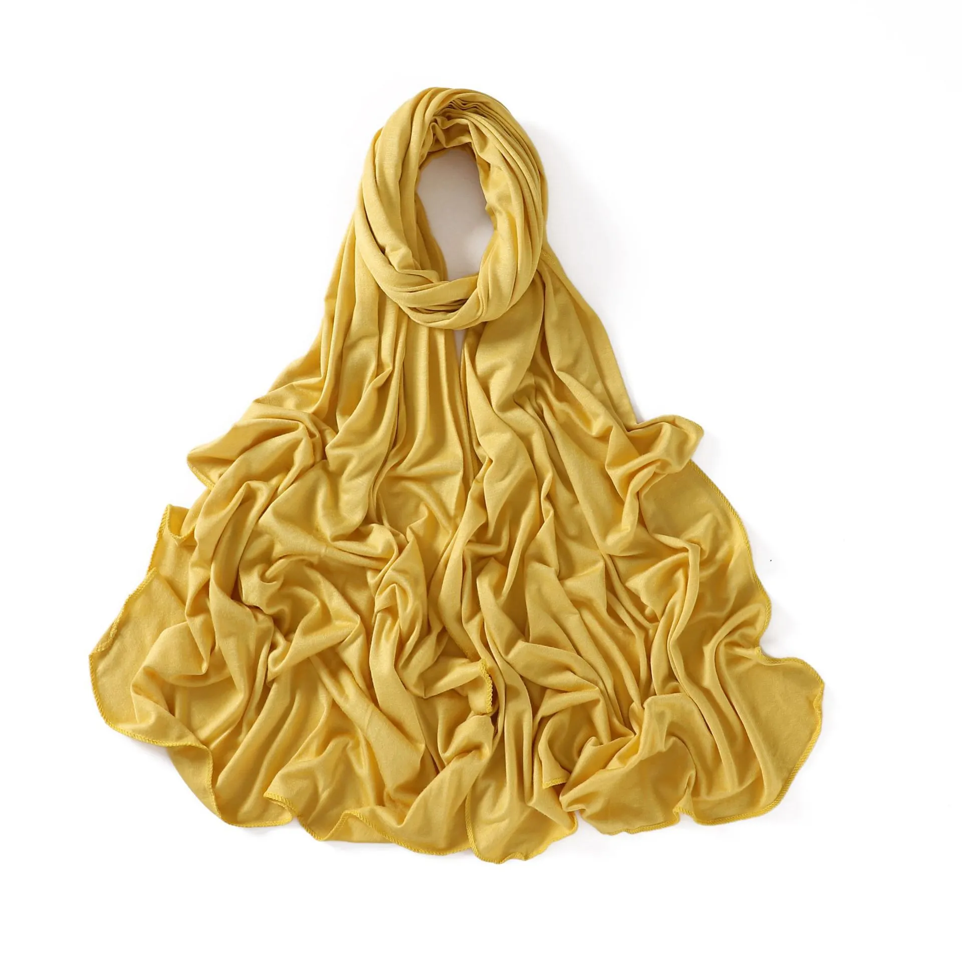 56 Colors Solid Color Modal Scarf Small Size Monochrome Jersey Veil Mercerized Cotton Scarf - 28 Lemon Yellow