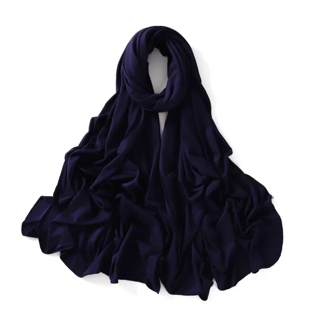 56 Colors Solid Color Modal Scarf Small Size Monochrome Jersey Veil Mercerized Cotton Scarf 46 Navy Blue - Shop at LoveMi