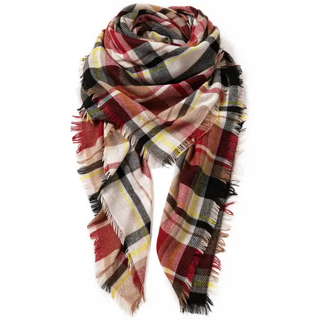 European And American Autumn And Winter 48 Plaid Square Scarf Shawl Dark Red - Shop at LoveMi