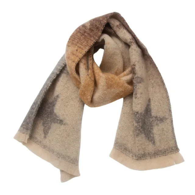 European And American Autumn And Winter Circle Yarn Jacquard Gradient Color Five pointed Star Scarf 01M Coffee Gray - Shop at LoveMi