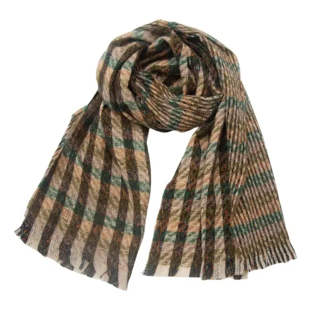 European And American Autumn And Winter Bristle Short Beard Small Plaid Scarf Shawl 02Card Green - Shop at LoveMi