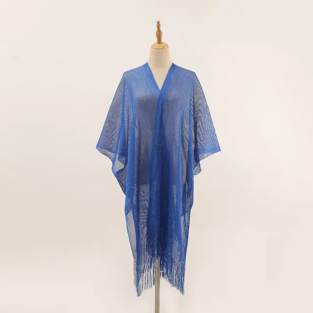 Flat Towel Shawl Gold And Silver Silk Slit Fashionable Beachwear Vacation Sun Protection Shirt Sapphire Blue - Shop at LoveMi