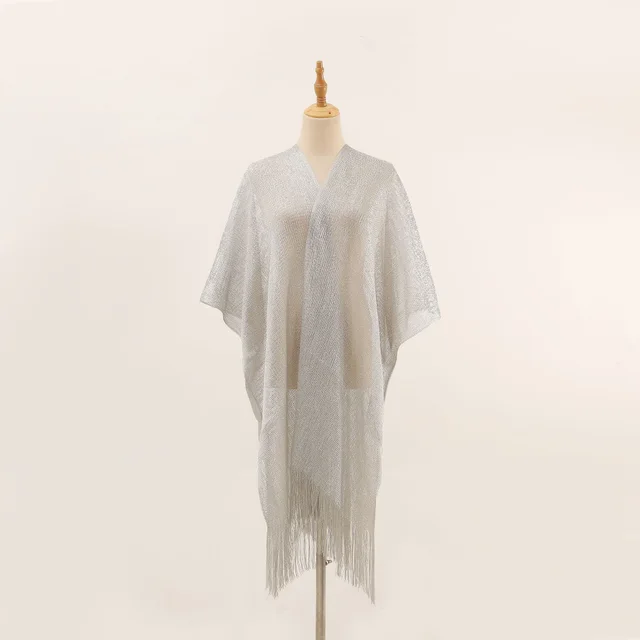 Flat Towel Shawl Gold And Silver Silk Slit Fashionable Beachwear Vacation Sun Protection Shirt Silver - Shop at LoveMi